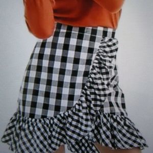 J. Crew Black and White Gingham Ruffle Mini Skirt